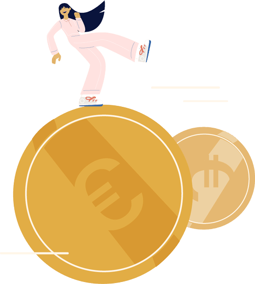 Illustratie meisje in roze kledij op centen